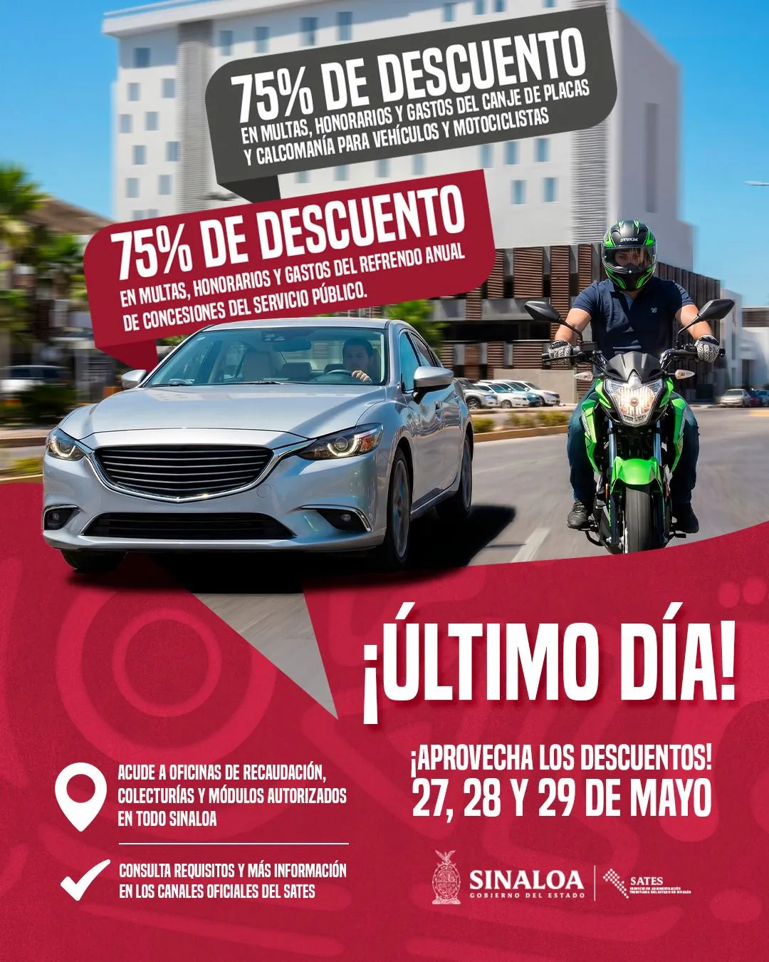 Hoy último día de descuentos y programas de regularización vehicular del SATES.
