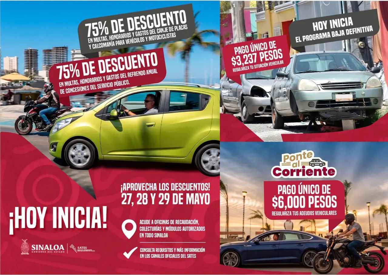 Hoy inician descuentos y programas de regularización vehicular del SATES.
